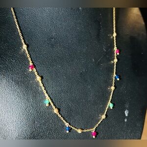 Elegant Gold 14K Multicolor Beaded Necklace